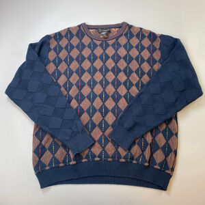 Vintage Sweater Mens Medium Navy Argyle Canada Made Grandpacore Crewneck Texture